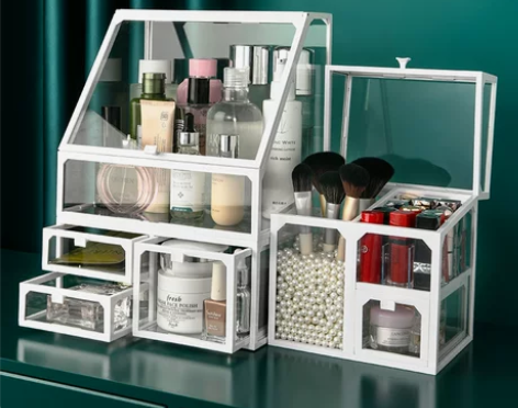 化妆品收纳盒防尘桌面整理梳妆台口红护肤品大...