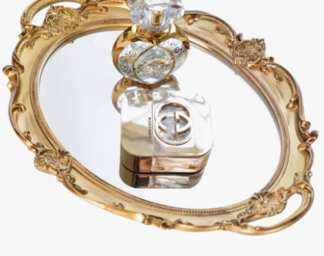 欧式复古金镜子镜面托盘梳妆台化妆收纳盘甜品...