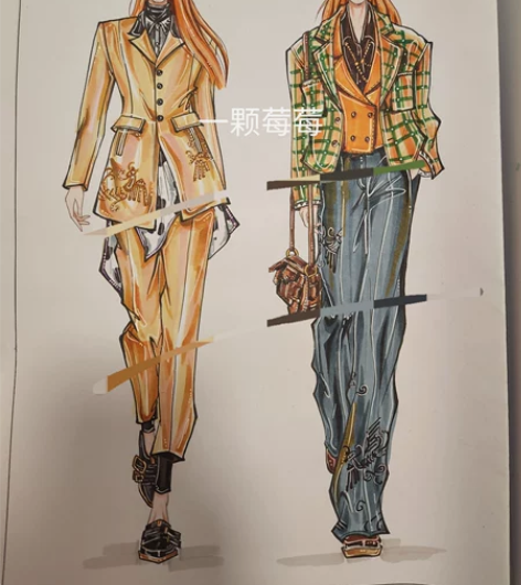 可代画服装系列效果图马克笔款式图 服装效果...