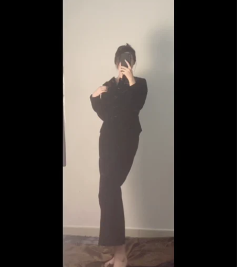 vintage中古 纯黑色 金丝绒 套裙 ...