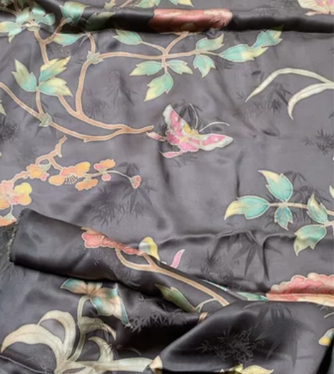 顶级丝质 正宗顺德重磅手绘彩透提花缎香云纱...