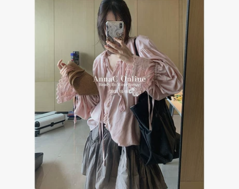 钱美西 气质温柔风减龄衬衫女小众设计感宽松...