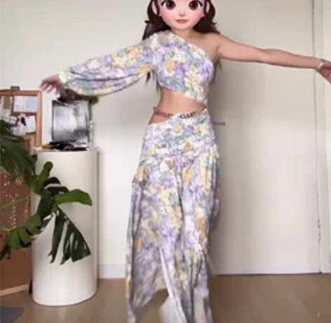 法式田园风公主度假斜肩长袖性感抽褶碎花裙名...