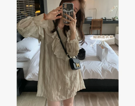 pijiuu 荷叶边短款娃娃裙女夏季宽松薄...