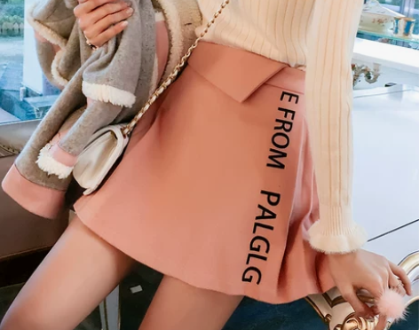 2022秋冬季新款韩版女装毛呢裙子粉色修身...