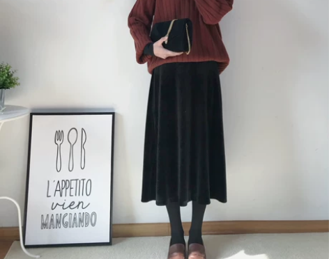 2020新款韩版金丝绒裙子半身裙秋冬中长款...