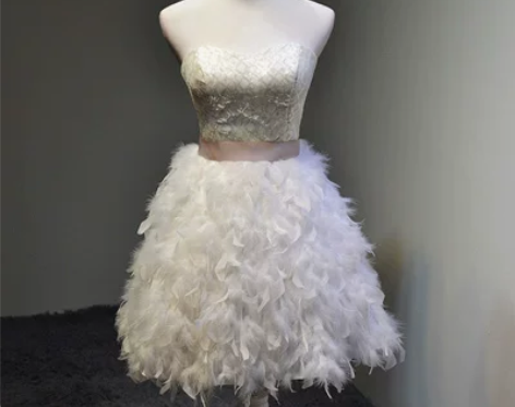 伴娘服短款party舞台服蓬蓬裙公主羽毛小...