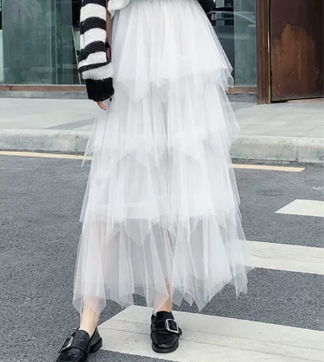 抖音仙女裙chic温柔网纱裙蛋糕裙半身裙a...