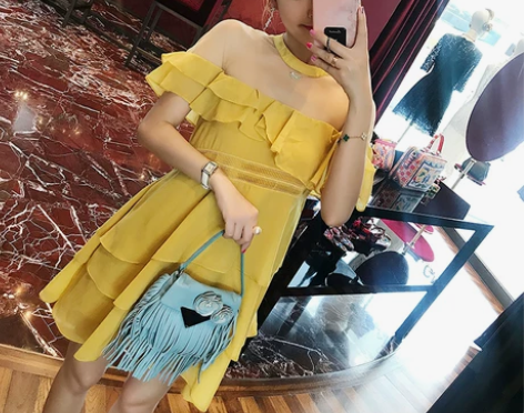 限量！余潇潇网纱拼接连衣裙女夏2017新款...