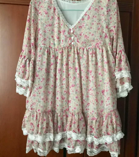 淑女屋风格 洛丽塔风格 碎花雪纺 蕾丝边连...