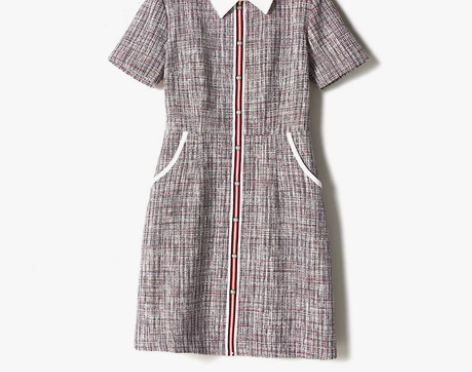 茉莉雅集 法式学院风 气质复古格纹花呢短袖...