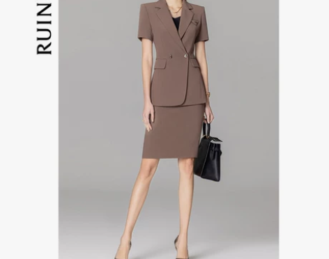 睿诺棕色西装套装女2023新款夏季薄款小个...
