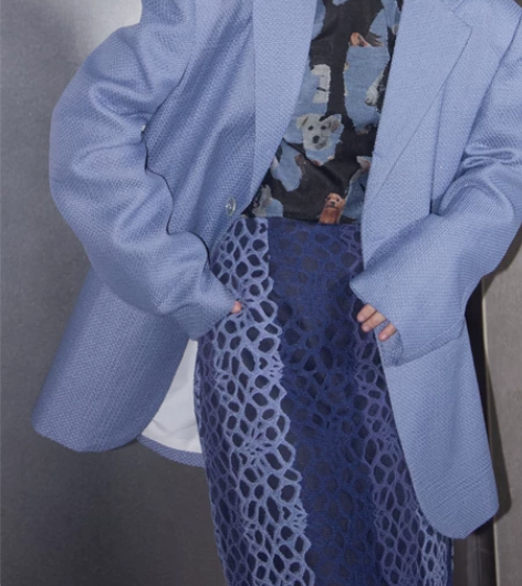 千禧曼波婴儿蓝亚麻廓形西装外套小众设计ov...