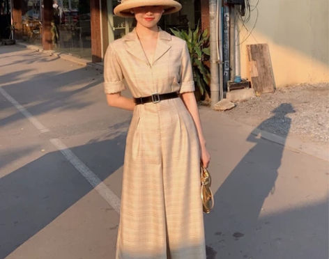 WangHanYan格子连体裤女2020春...