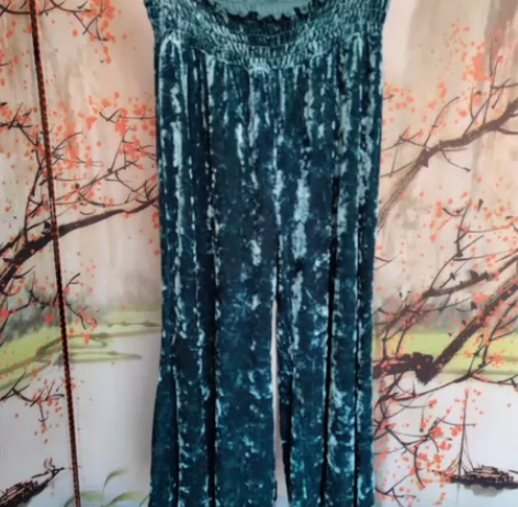 日本品牌丝绒九分阔腿裤 腰围松紧可达90长...