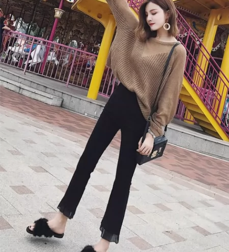 喇叭裤女高腰显瘦黑色九分裤子阔腿牛仔直筒裤...