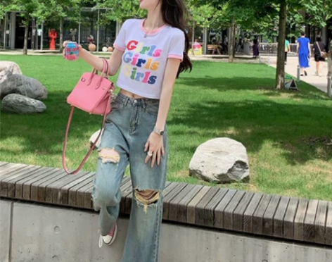 ?GUOGUOWOMEN果果家 破洞牛仔裤...