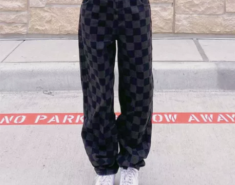 美式复古格子高腰显瘦工装裤 不包邮