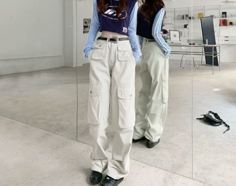 全新RJVO美式复古街头多口袋工装牛仔裤宽...