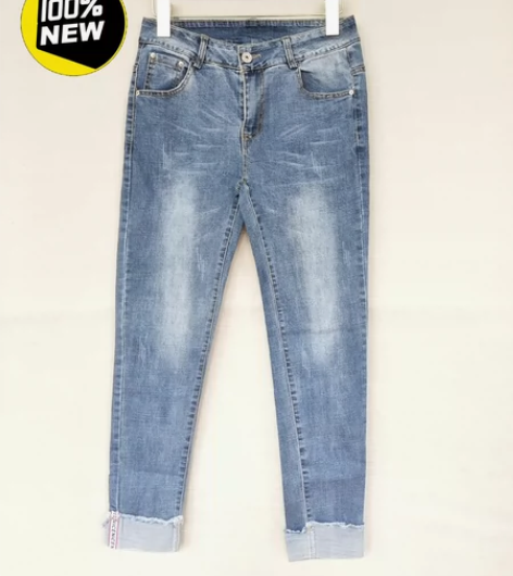 【全新包邮】翻边小脚修身高腰铅笔牛仔裤， ...