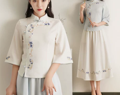 新款民国复古女装上衣刺绣两件套茶艺采耳汉元...