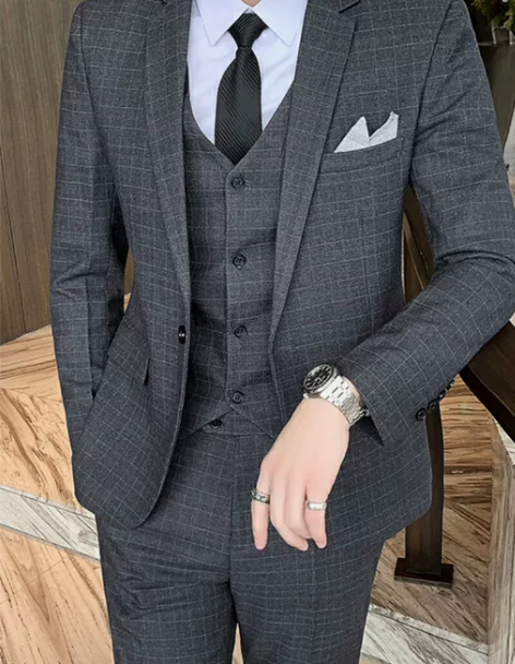 西装套装男士休闲西服修身格子韩版西装外套正装