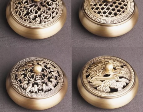 纯黄铜宣德炉创意桌面摆件五福金莲祥云檀香炉...