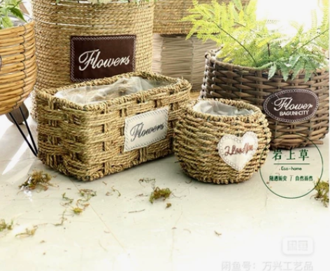 复古柳编花篮手提篮子藤编花器田园装饰桌面插...