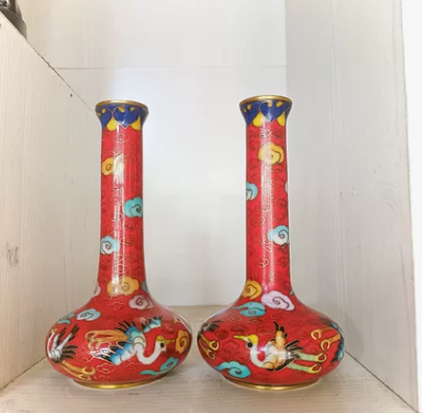 景泰蓝 花瓶一对  鎏金工艺 现货，喜欢即...