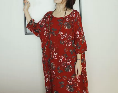 ?猫迷森林0169森女文艺 红与黑浓郁印花...