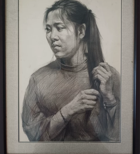 素描女青年头像 4k 有框未落款 包邮