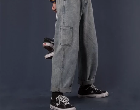 Sozzi*2022宽松复古阔腿牛仔裤男休...