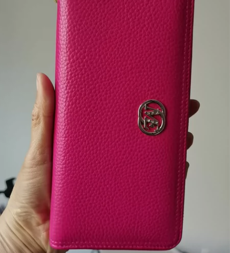 稻草人女士手拿包 真皮 玫红色 感兴趣的话...