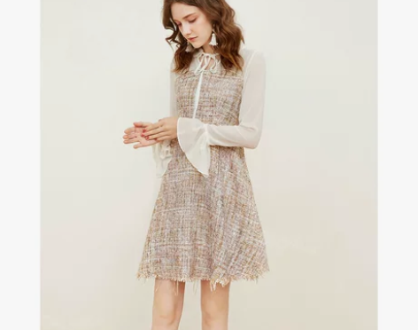 ?拉夏贝尔拉贝缇假两件连衣裙优雅短款小个子...