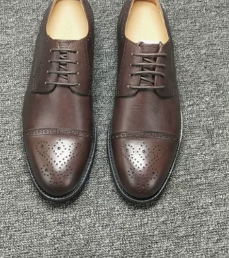 法国都彭头层牛皮系带布洛克商务正装皮鞋 商...