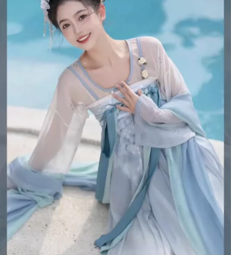 桔屿汉服女唐制齐胸裙原创【碧落】坦领上衫古...