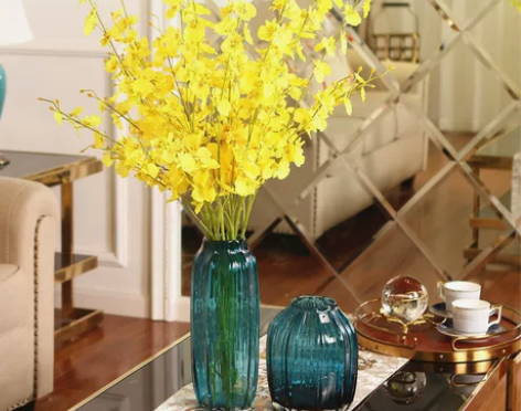 简约现代欧式蓝色玻璃花瓶 水培透明小清新插...