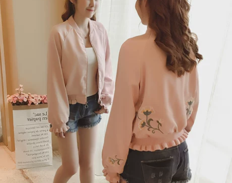 [转卖]小清新刺绣棒球服女短款秋季棒球外套...