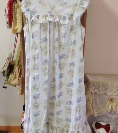 古着Vintage 日系少女花墙小飞袖棉布...