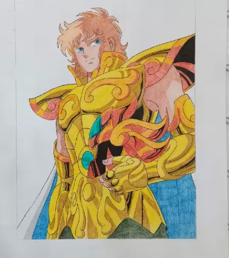 全彩铅手绘 黄金圣斗士 狮子座 艾欧里亚 ...