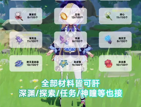 原神代肝一切材料，平均每个0.07r 全程...