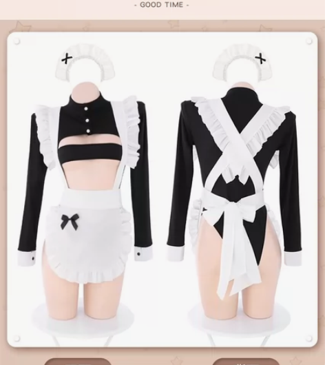 霏慕 一字抹胸高开衩COS女仆套装 情趣内...