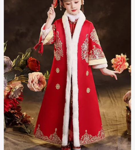 女童汉服儿童中国风唐装女宝宝拜年服加厚旗袍...