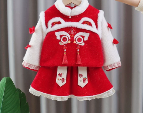 全新包邮女童拜年服中国风新年装唐装加厚女宝...