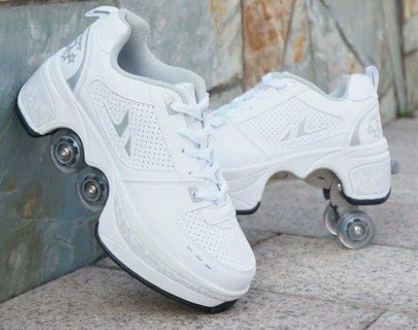 多功能运动鞋双排鞋底带轮子溜冰鞋火山变形鞋...