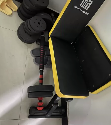 卧推板凳可折叠加一套哑铃可连接成杠铃  公...