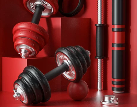 ?朗威哑铃男士家用电镀纯铁哑铃杠铃套装健身...