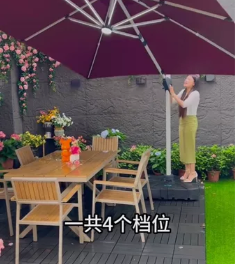 户外遮阳伞庭院伞太阳能带灯商用摆摊室外露台...