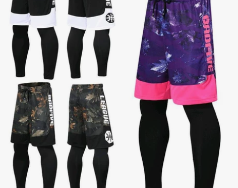 运动一体紧身裤男速干篮球假两件训练高弹力压...