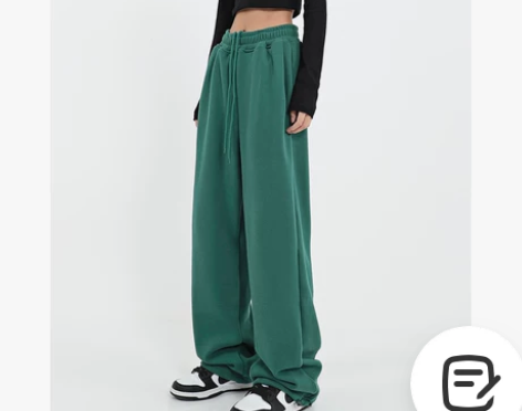 美式绿色运动裤休闲裤女夏季新款直筒裤子阔腿...